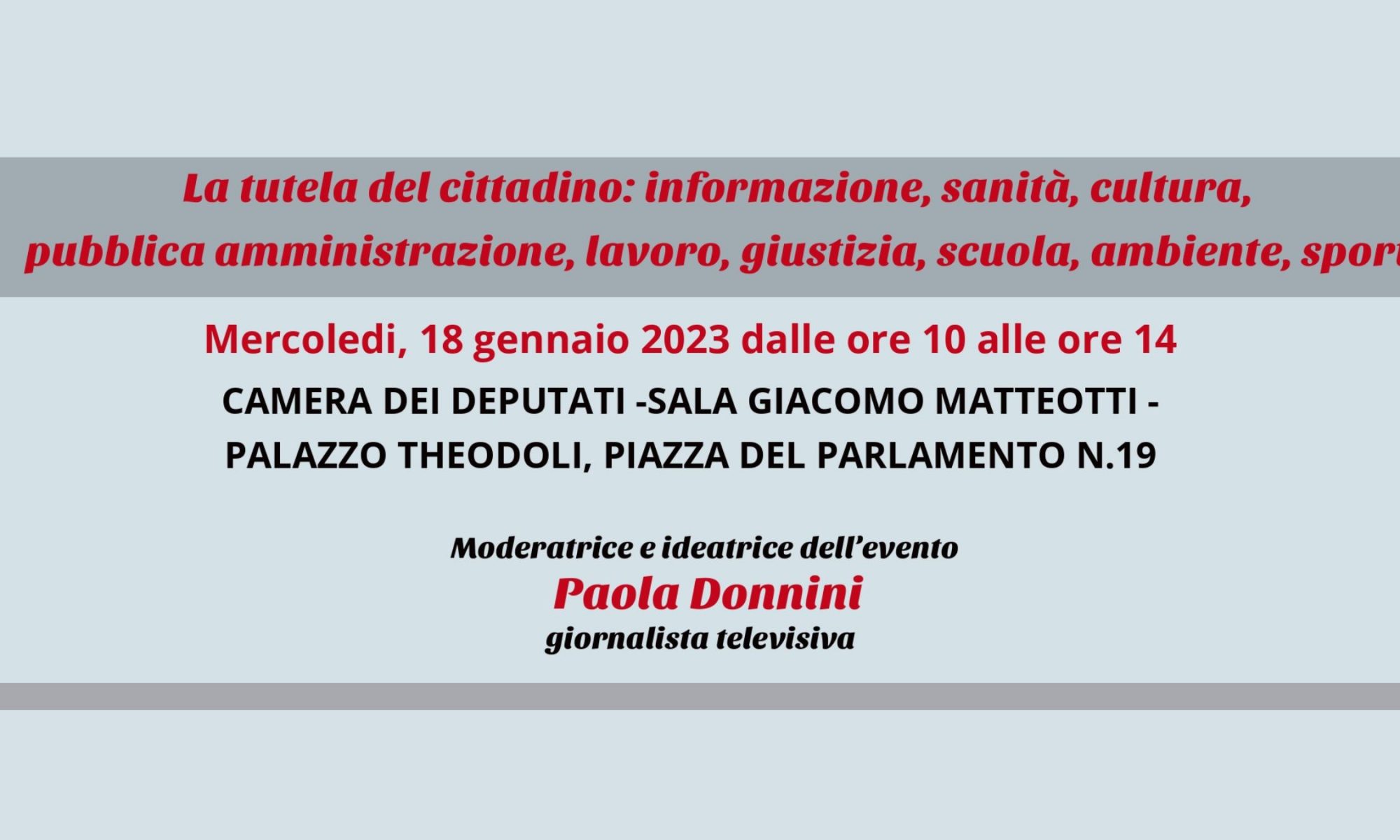 evento mercoledì 18 gennaio camera deputati tutela del cittadino luciana d'ambrosio marri